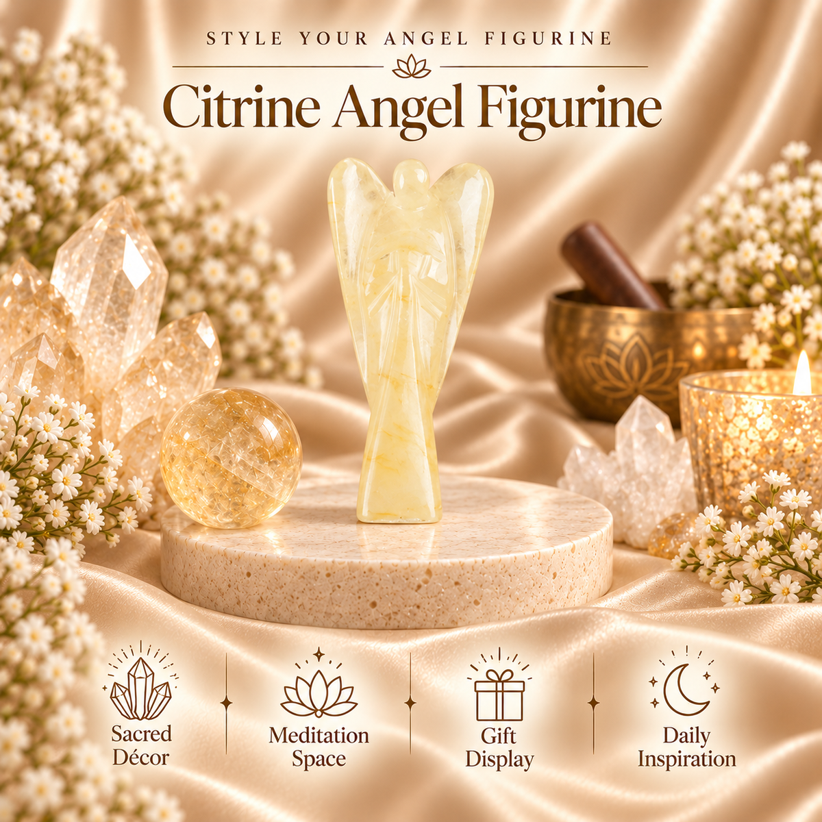 Citrine Angel Figurine for Harmony, Communication, and Emotional Balance