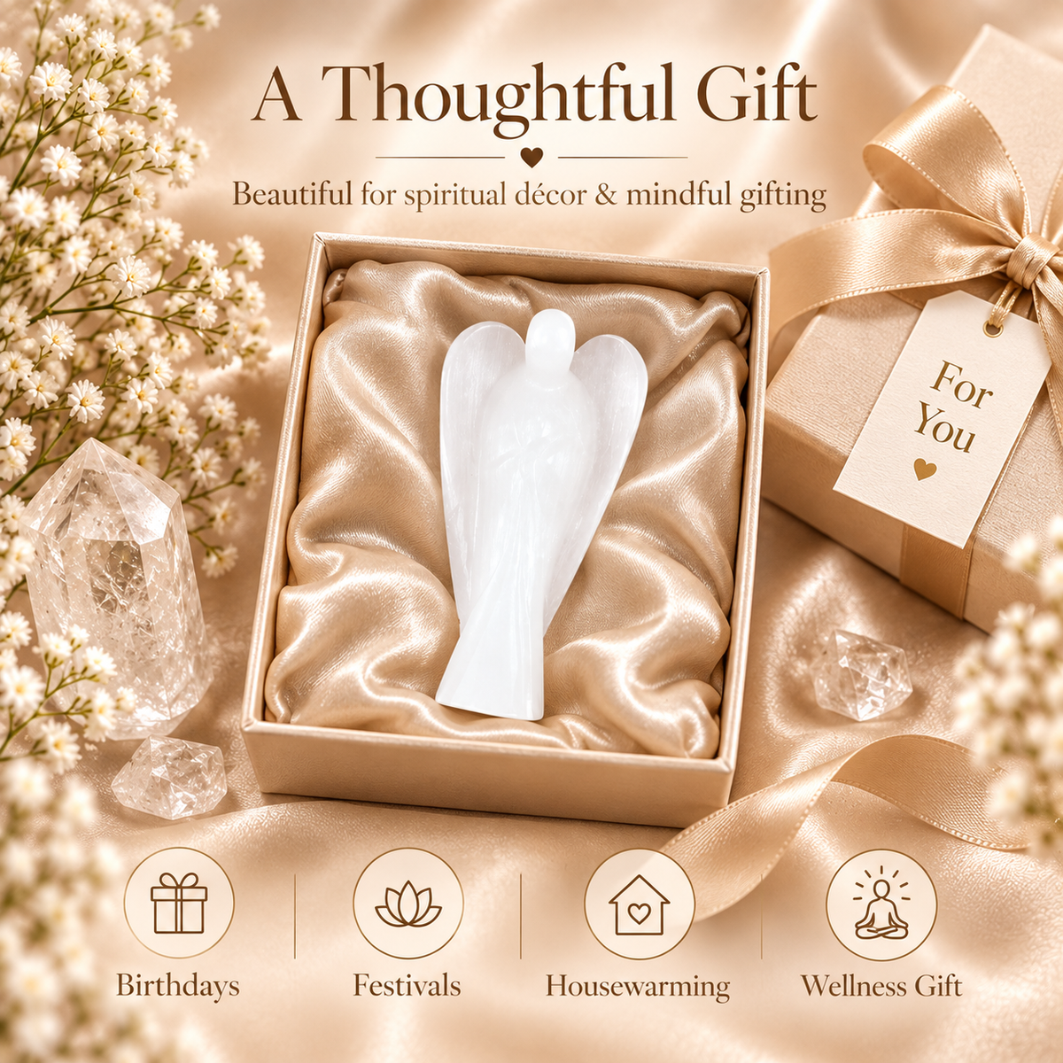 Selenite Angel Figurine for Clarity, Protection, and Spiritual Growth
