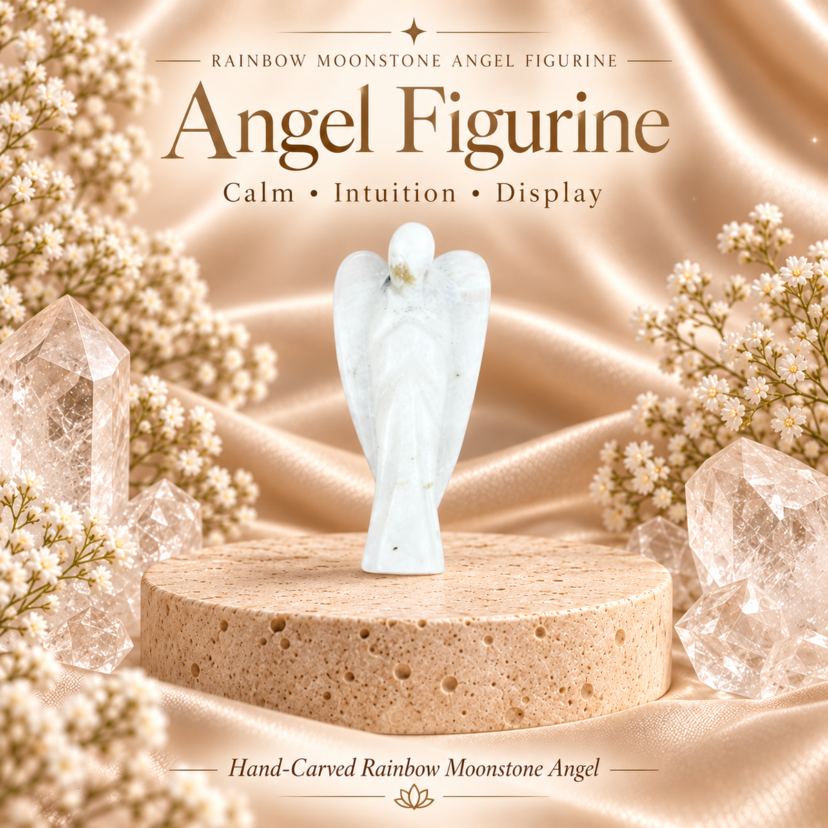 Rainbow Moonstone Angel Figurine for Intuition, Protection, and Emotional Balance