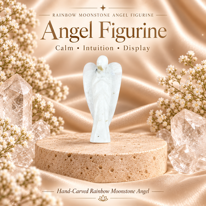 Rainbow Moonstone Angel Figurine for Intuition, Protection, and Emotional Balance