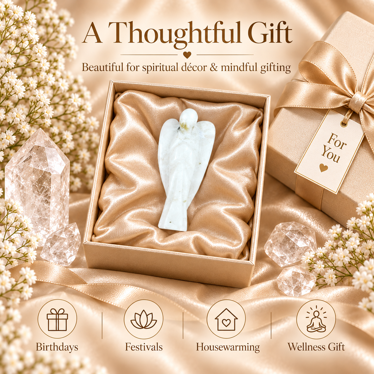 Rainbow Moonstone Angel Figurine for Intuition, Protection, and Emotional Balance