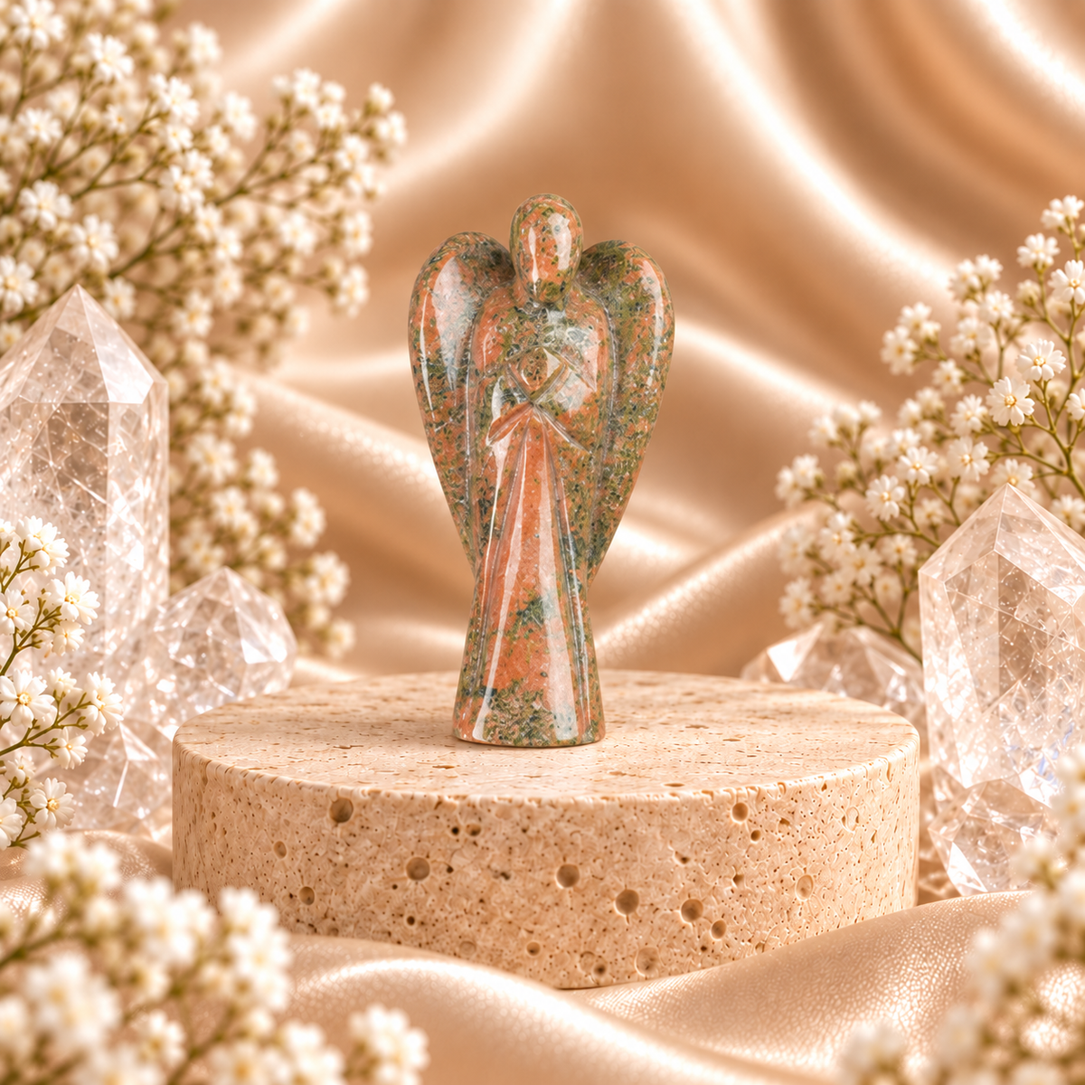 Unakite Crystal Angel Figurine & Statue For Emotional Healing, Balance
