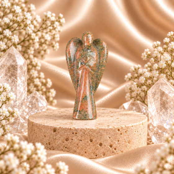 Unakite Crystal Angel Figurine & Statue For Emotional Healing, Balance