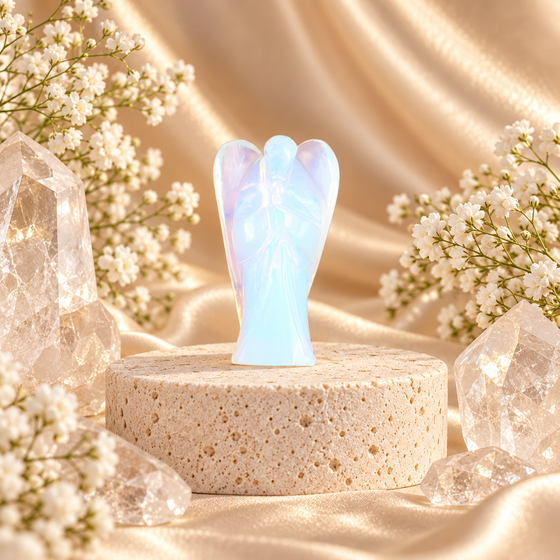 Opalite Crystal Angel Figurine & Statue For Communication, and Emotional Healing
