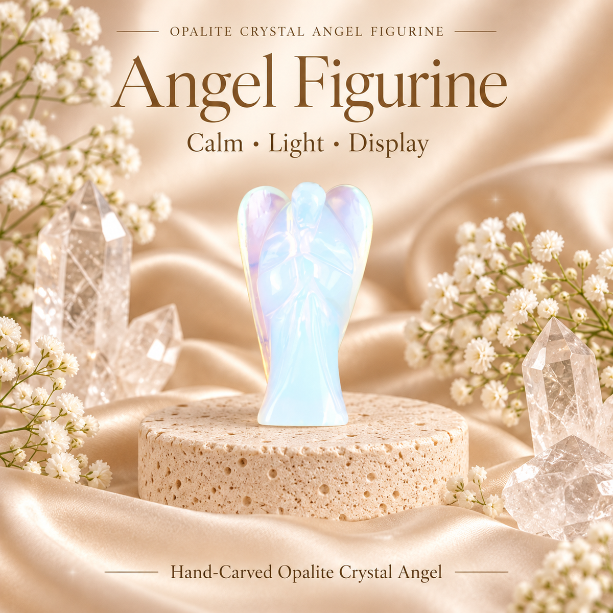 Opalite Crystal Angel Figurine & Statue For Communication, and Emotional Healing
