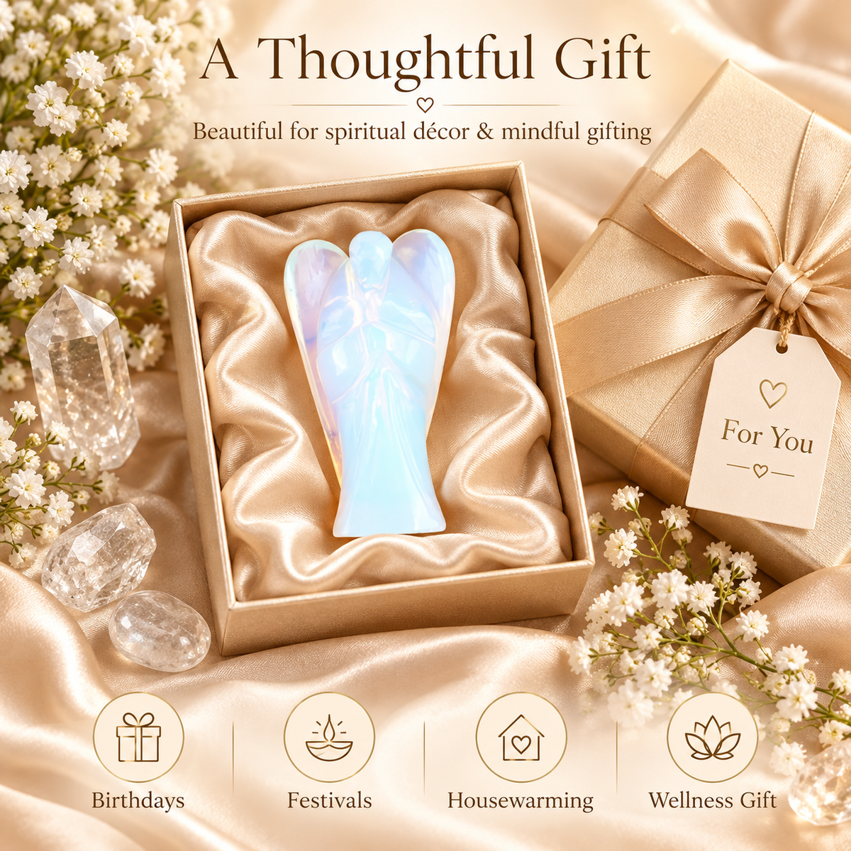 Opalite Crystal Angel Figurine & Statue For Communication, and Emotional Healing