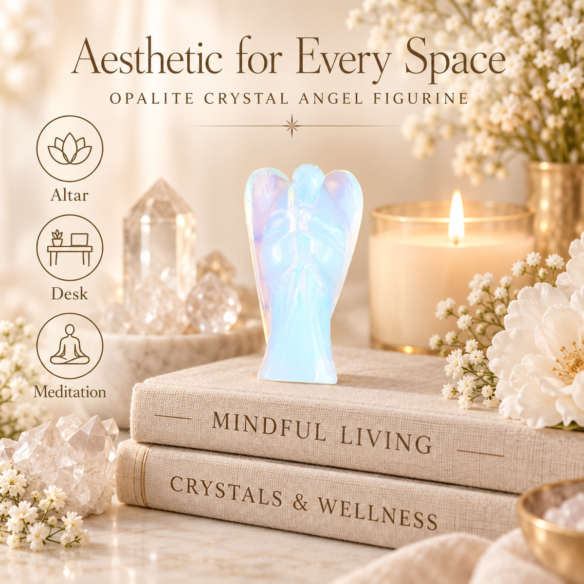 Opalite Crystal Angel Figurine & Statue For Communication, and Emotional Healing