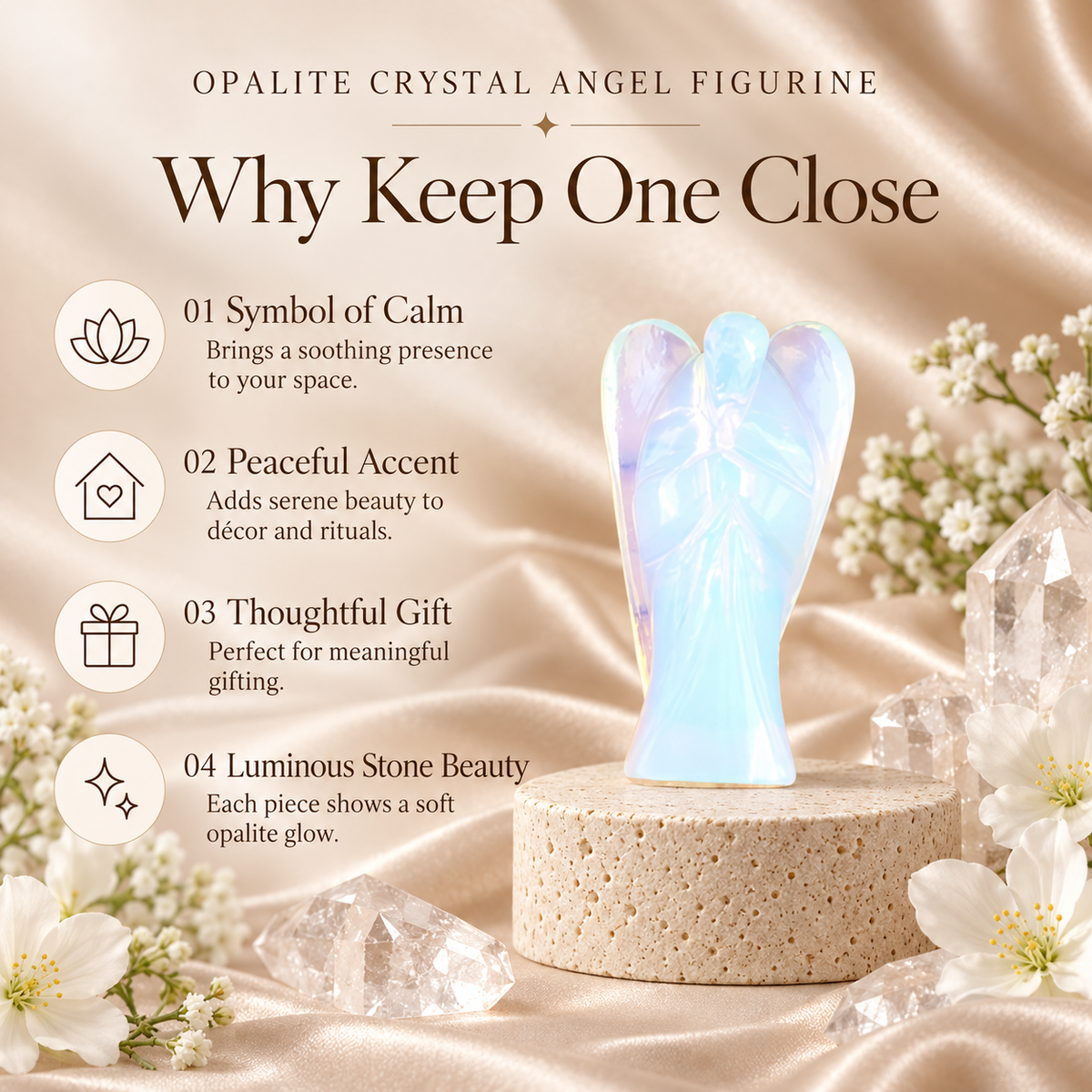 Opalite Crystal Angel Figurine & Statue For Communication, and Emotional Healing