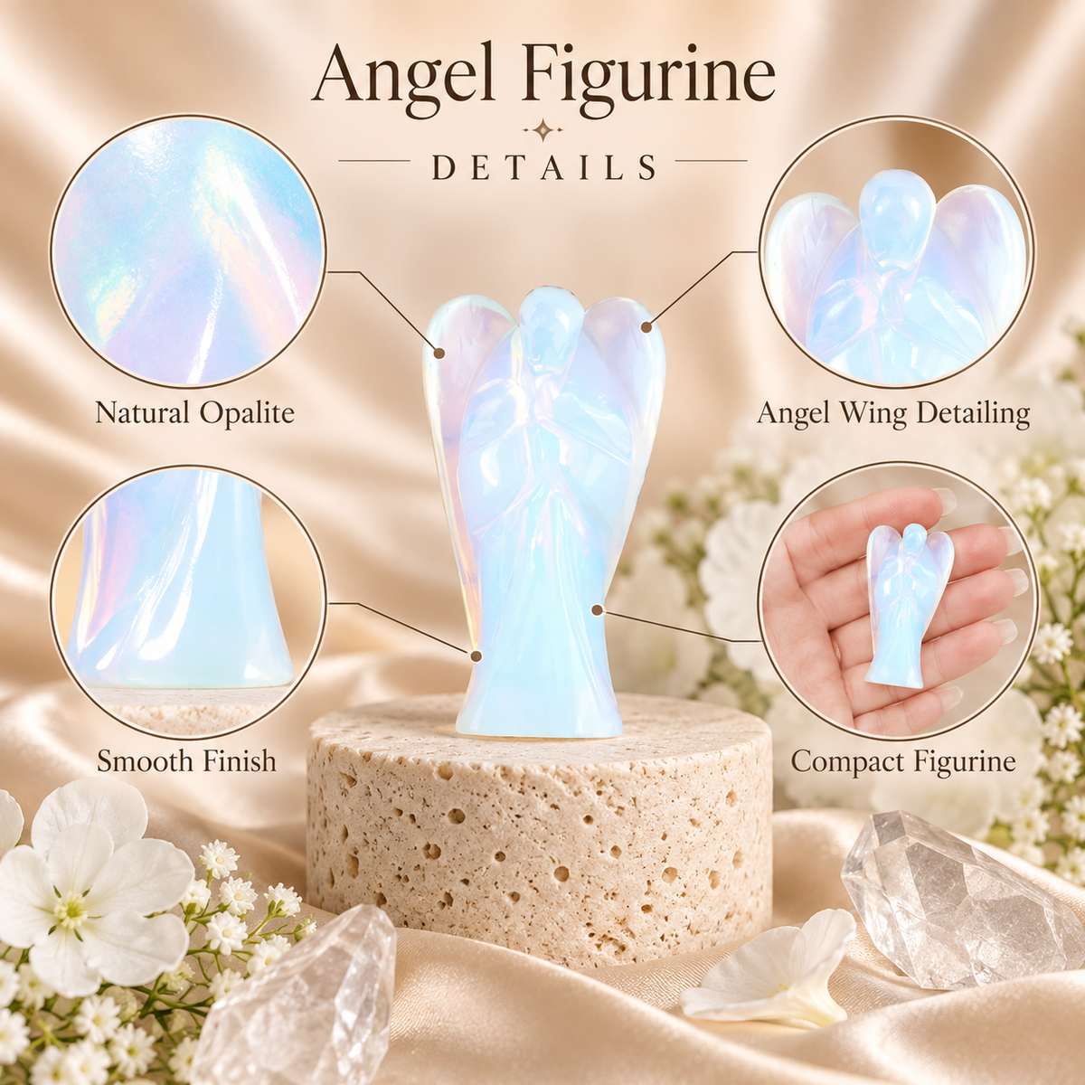 Opalite Crystal Angel Figurine & Statue For Communication, and Emotional Healing