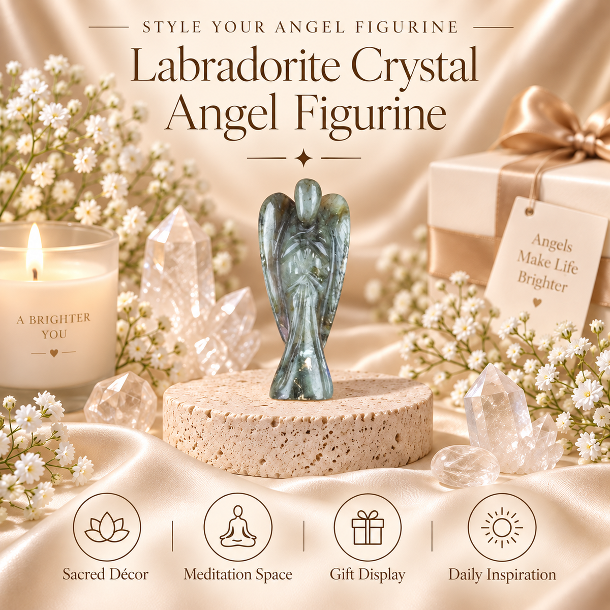 Labradorite Angel Figurine for Transformation, Protection, and Intuition