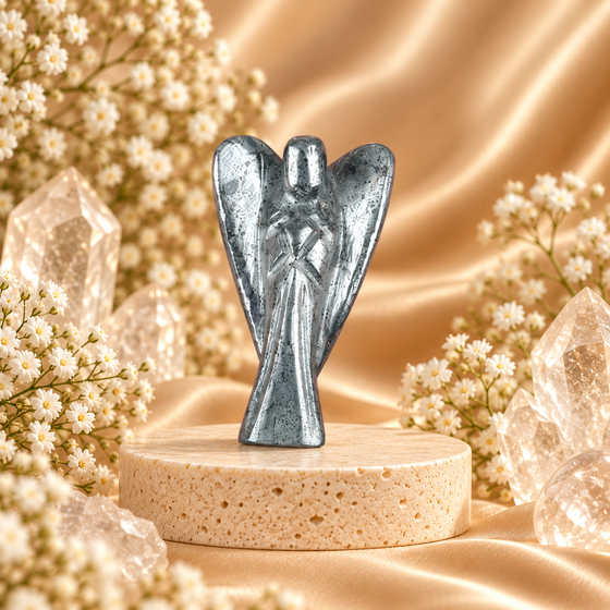 Hematite Angel Figurine for Grounding, Protection, and Strength