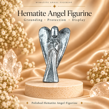 Hematite Angel Figurine for Grounding, Protection, and Strength