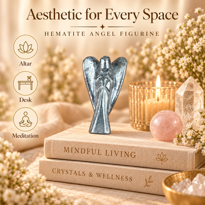 Hematite Angel Figurine for Grounding, Protection, and Strength