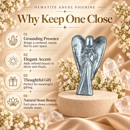 Hematite Angel Figurine for Grounding, Protection, and Strength