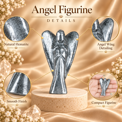 Hematite Angel Figurine for Grounding, Protection, and Strength