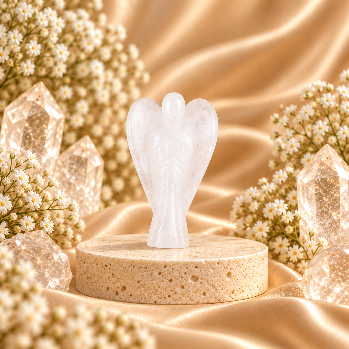 Clear Quartz Angel Figurine for Clarity, Protection, and Spiritual Healing