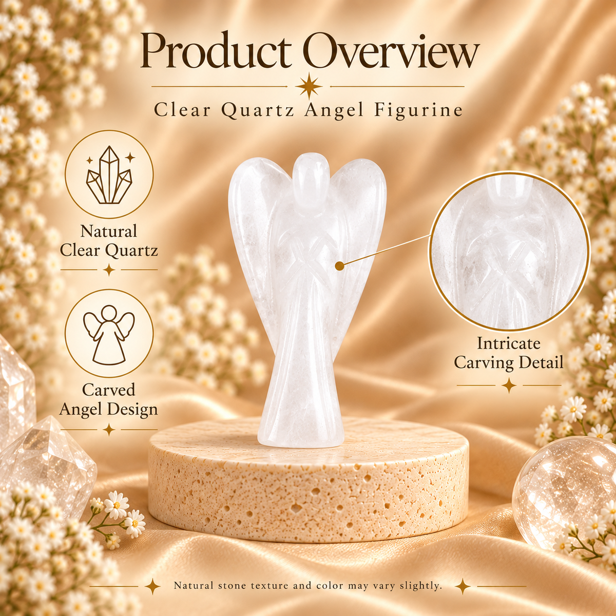 Clear Quartz Angel Figurine for Clarity, Protection, and Spiritual Healing