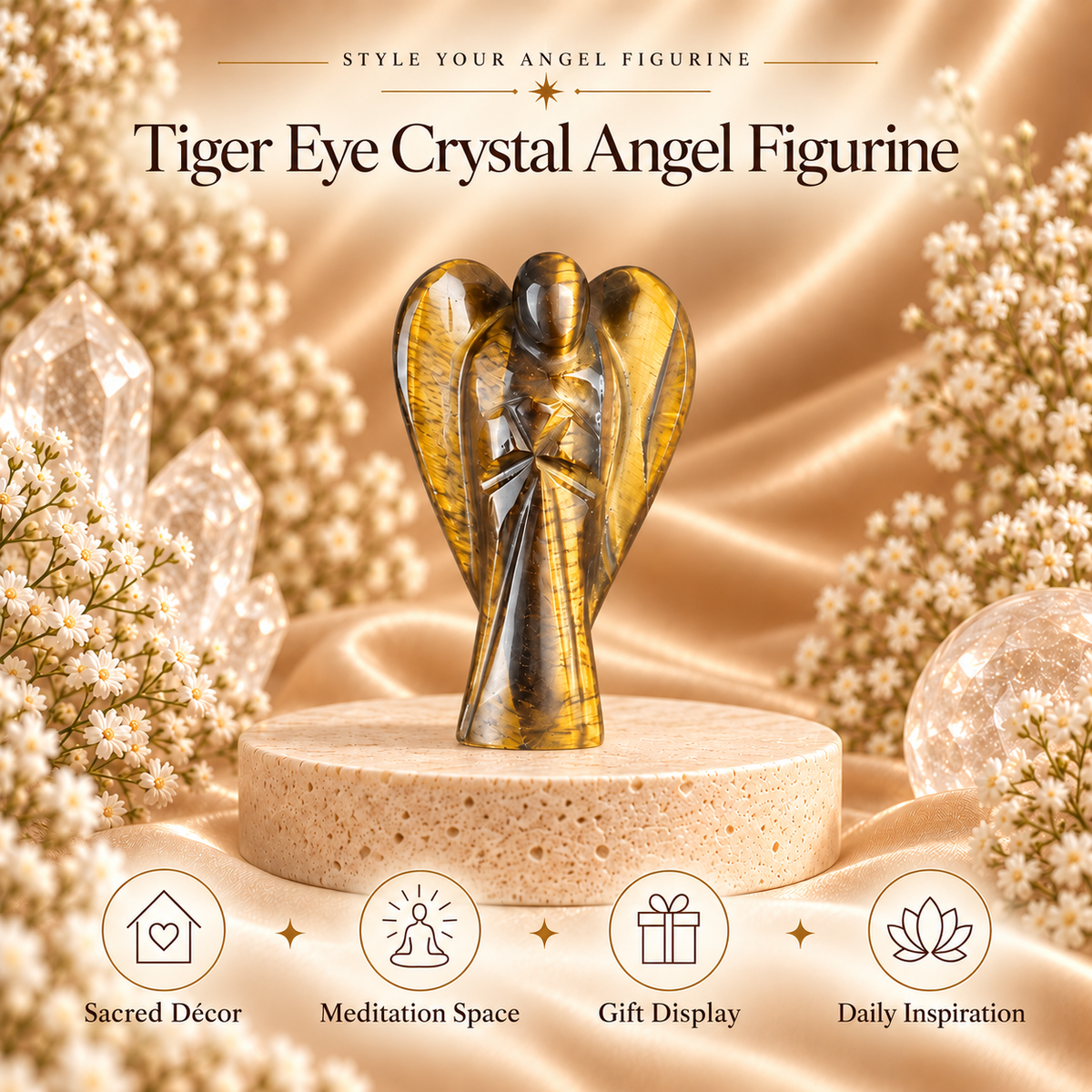 Tiger Eye Angel Figurine for Protection, Courage, Balance