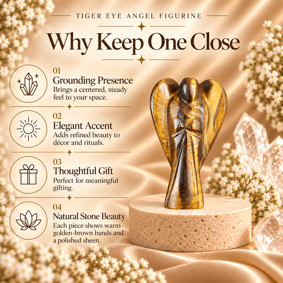 Tiger Eye Angel Figurine for Protection, Courage, Balance