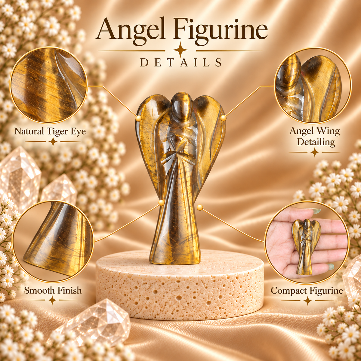 Tiger Eye Angel Figurine for Protection, Courage, Balance