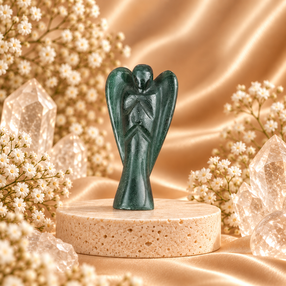 Green Aventurine Angel Figurine for Luck, Prosperity, and Emotional Healing