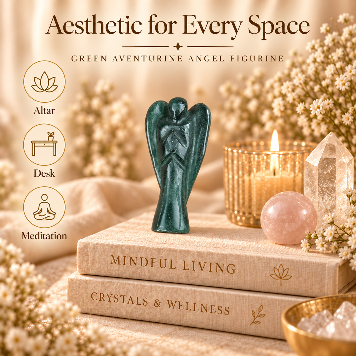 Green Aventurine Angel Figurine for Luck, Prosperity, and Emotional Healing
