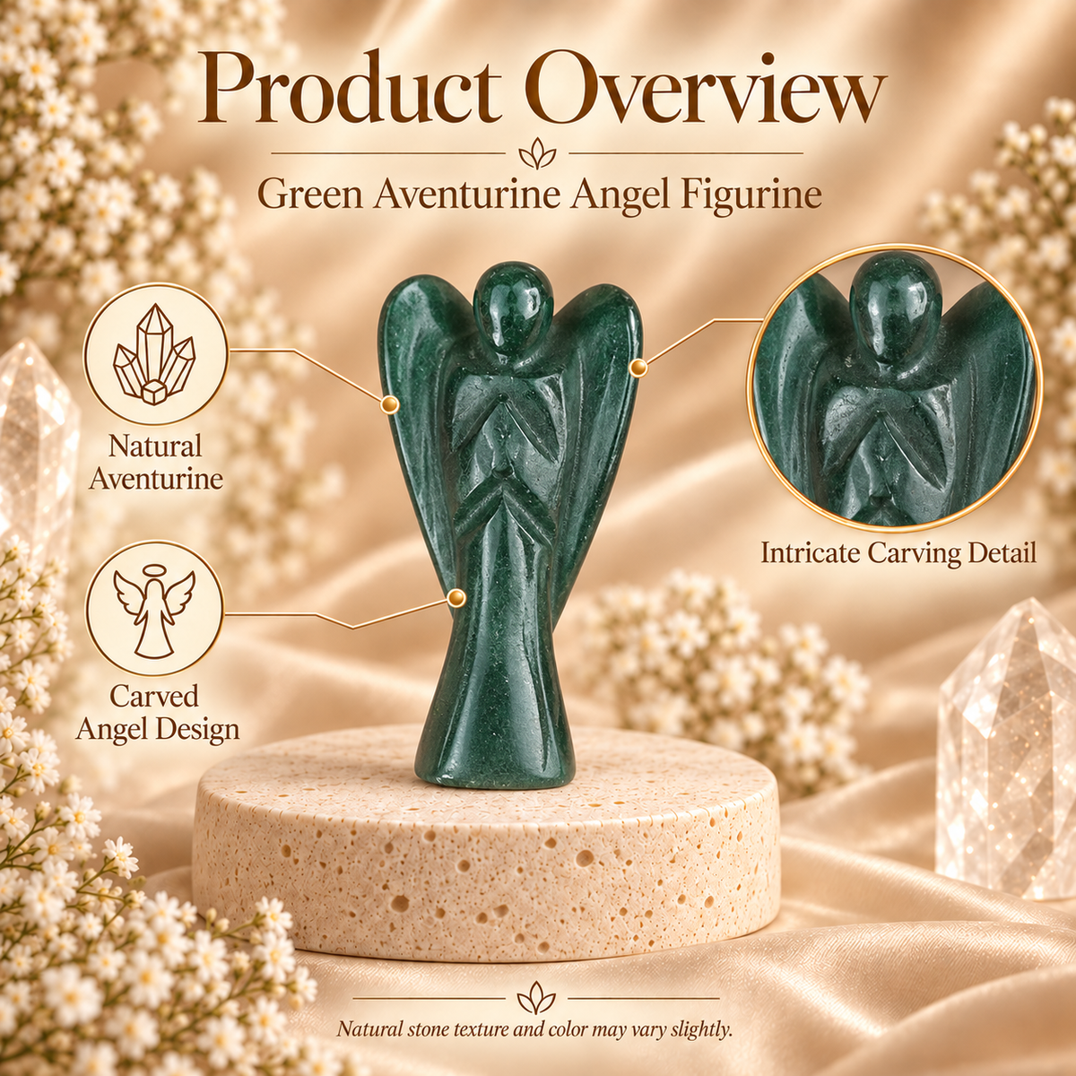 Green Aventurine Angel Figurine for Luck, Prosperity, and Emotional Healing