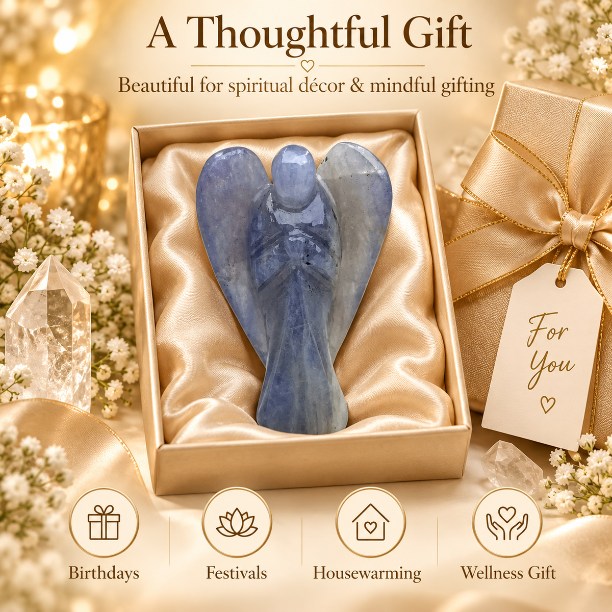 Iolite Angel Figurine for Clarity, Intuition, and Spiritual Awakening