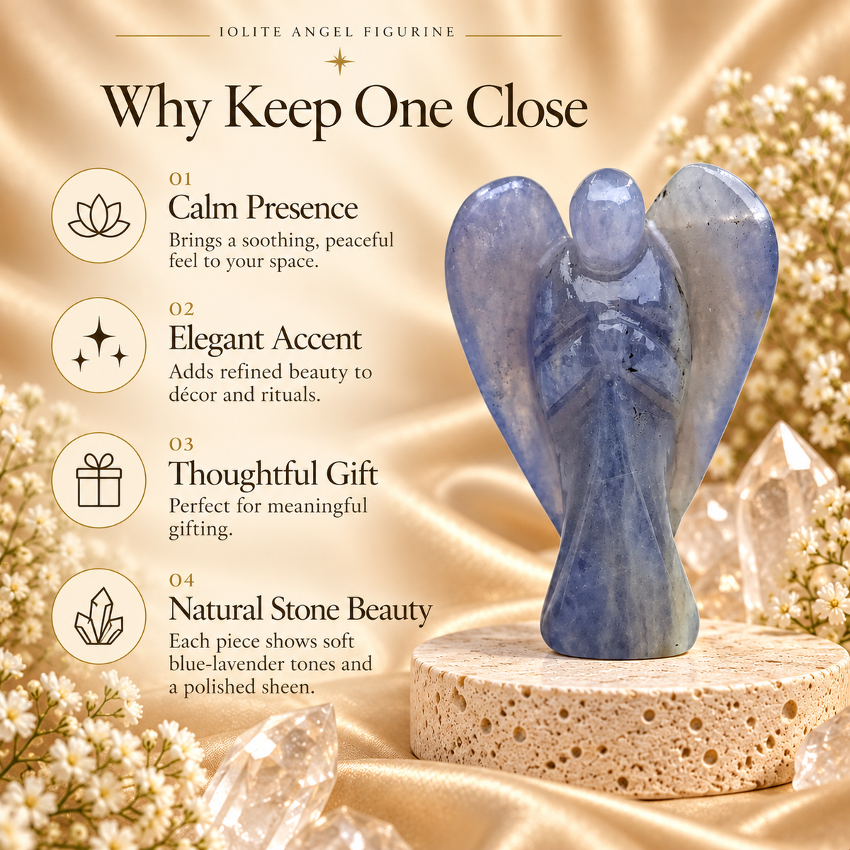 Iolite Angel Figurine for Clarity, Intuition, and Spiritual Awakening