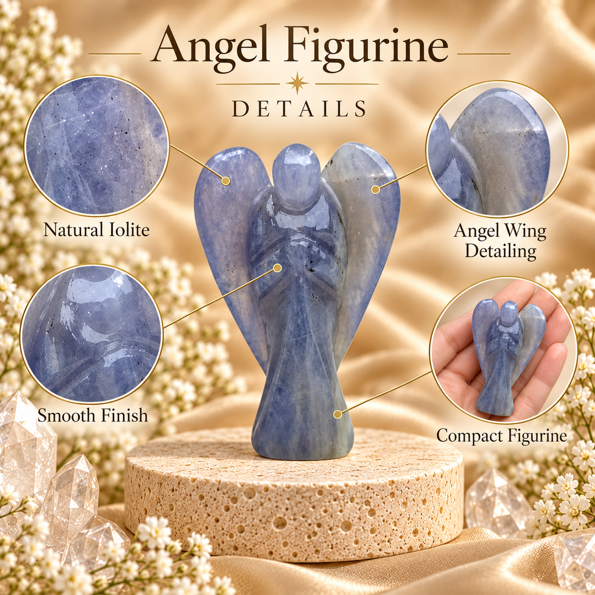 Iolite Angel Figurine for Clarity, Intuition, and Spiritual Awakening