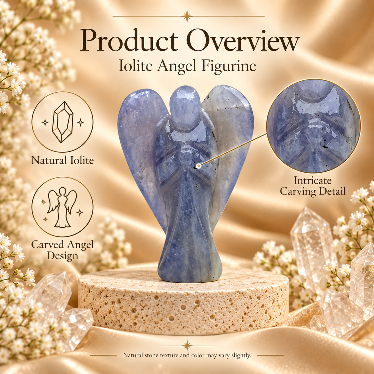 Iolite Angel Figurine for Clarity, Intuition, and Spiritual Awakening