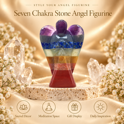 Seven Chakra Stone Angel Figurine for Energy Balance, Healing, and Protection