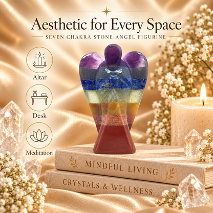 Seven Chakra Stone Angel Figurine for Energy Balance, Healing, and Protection