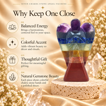 Seven Chakra Stone Angel Figurine for Energy Balance, Healing, and Protection