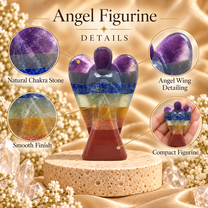Seven Chakra Stone Angel Figurine for Energy Balance, Healing, and Protection