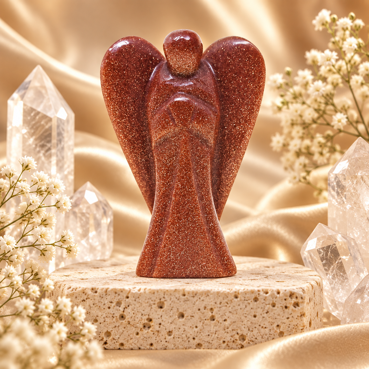 Goldstone Angel Figurine for Ambition, Vitality, and Positivity