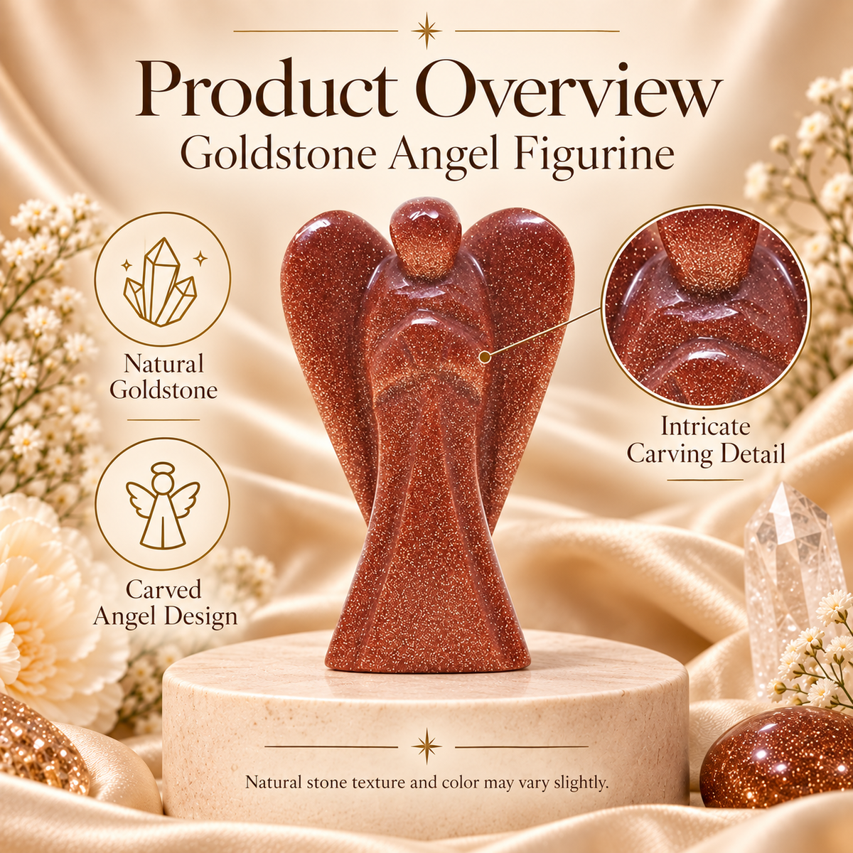 Goldstone Angel Figurine for Ambition, Vitality, and Positivity