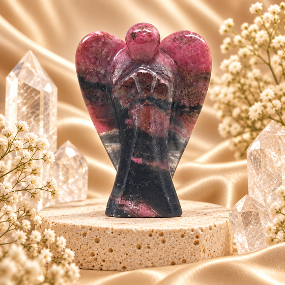 Rhodonite Crystal  Angel Figurine & Statue for Love, Healing, and Balance