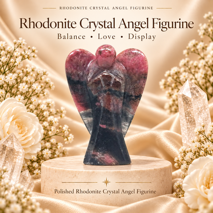 Rhodonite Crystal  Angel Figurine & Statue for Love, Healing, and Balance