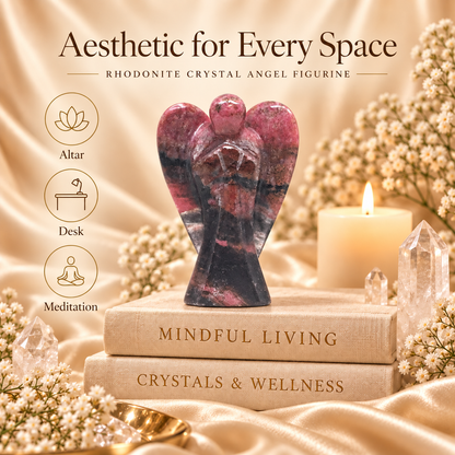 Rhodonite Crystal  Angel Figurine & Statue for Love, Healing, and Balance