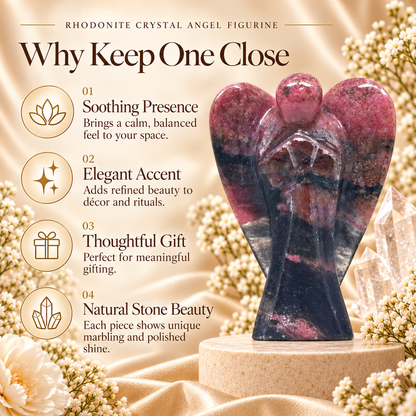 Rhodonite Crystal  Angel Figurine & Statue for Love, Healing, and Balance