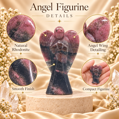 Rhodonite Crystal  Angel Figurine & Statue for Love, Healing, and Balance
