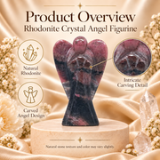 Rhodonite Crystal  Angel Figurine & Statue for Love, Healing, and Balance