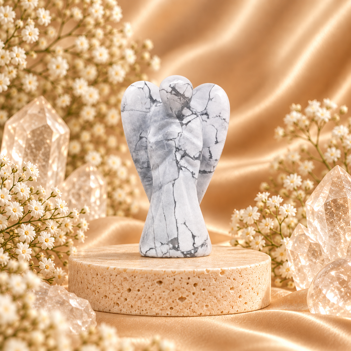 Howlite Angel Figurine for Calmness, Patience, and Stress Relief