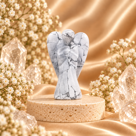 Howlite Angel Figurine for Calmness, Patience, and Stress Relief