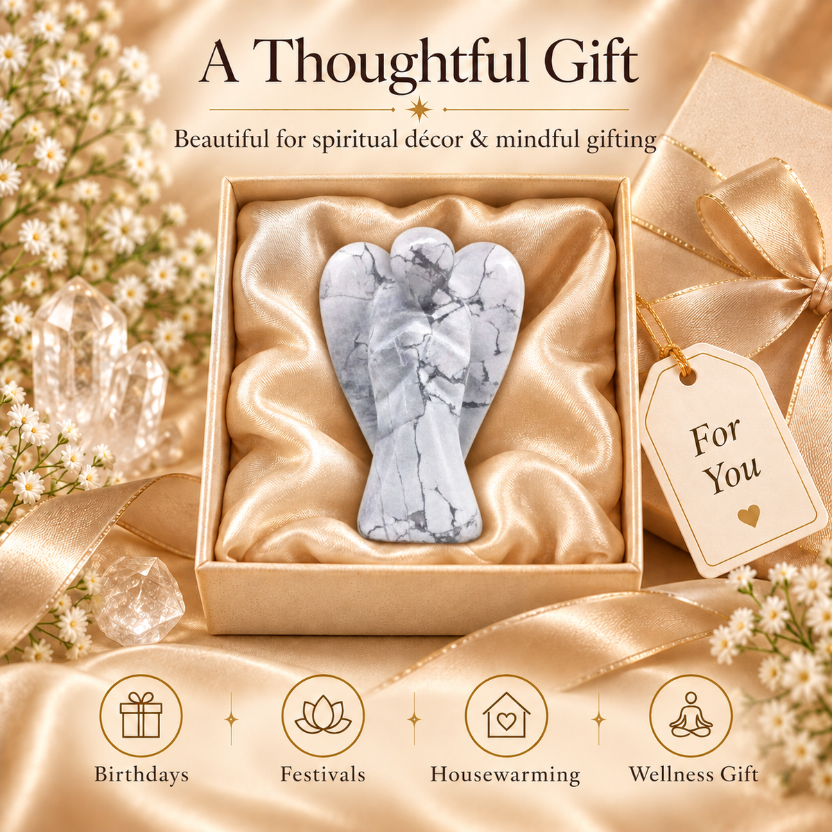 Howlite Angel Figurine for Calmness, Patience, and Stress Relief
