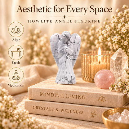Howlite Angel Figurine for Calmness, Patience, and Stress Relief