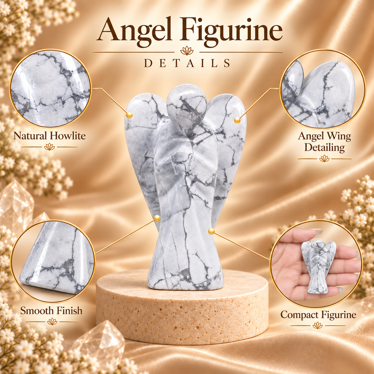 Howlite Angel Figurine for Calmness, Patience, and Stress Relief