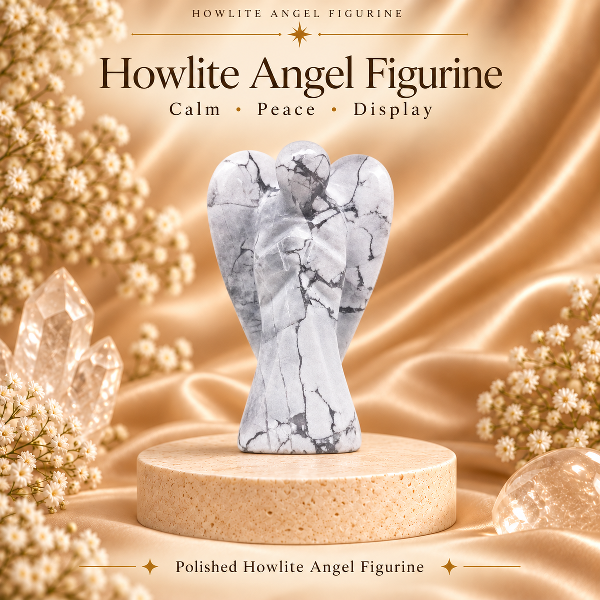 Howlite Angel Figurine for Calmness, Patience, and Stress Relief