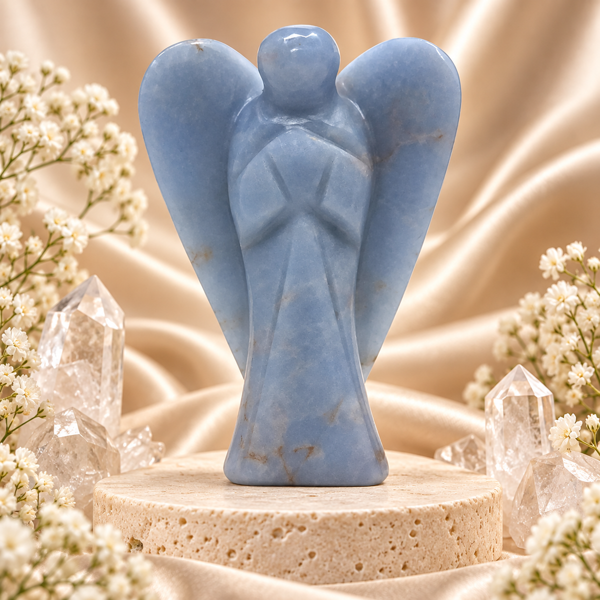 Angelite Angel Figurine for Serenity, Healing, and Protection